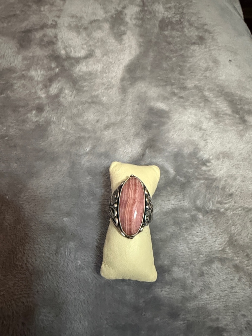 Sterling Silver Pink Stone Oval Statement Ring Rhodolite 7